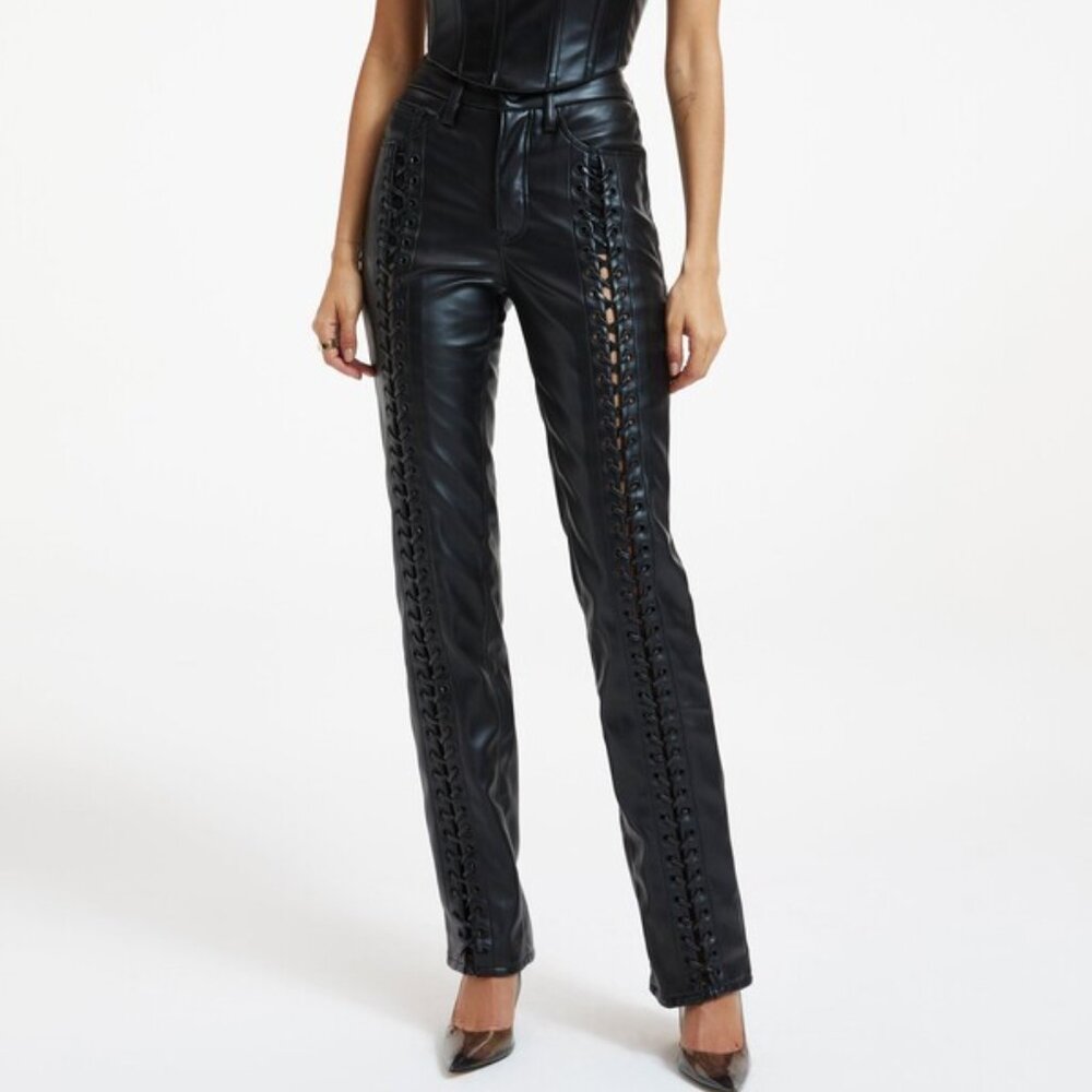 Good American Leather Lace Up Good Icon Pants